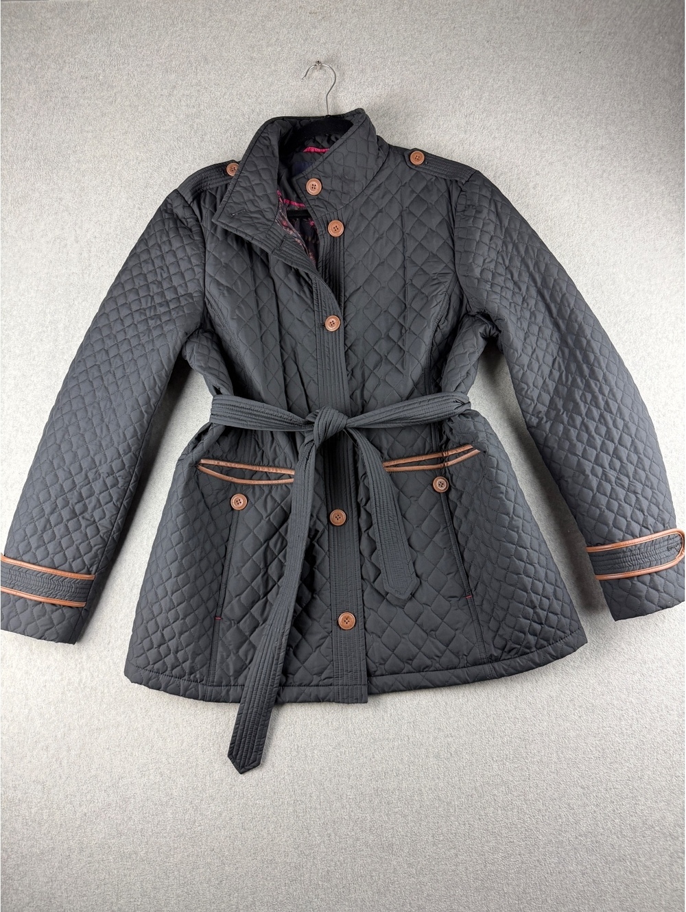 Lands' End Women's Quilted Belted Jacket Black Size Large 14-16